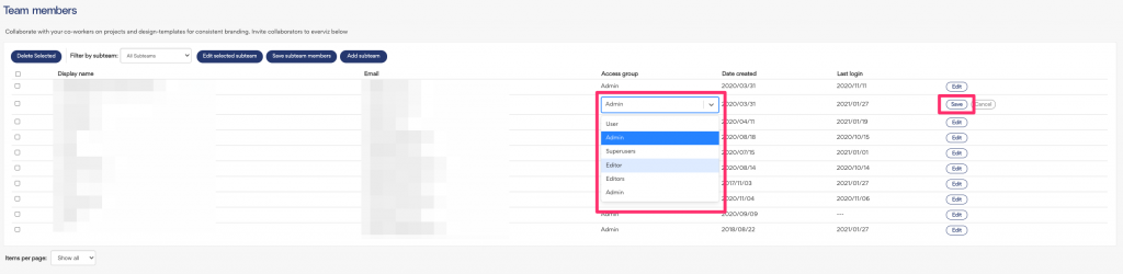 members list, choose group and save