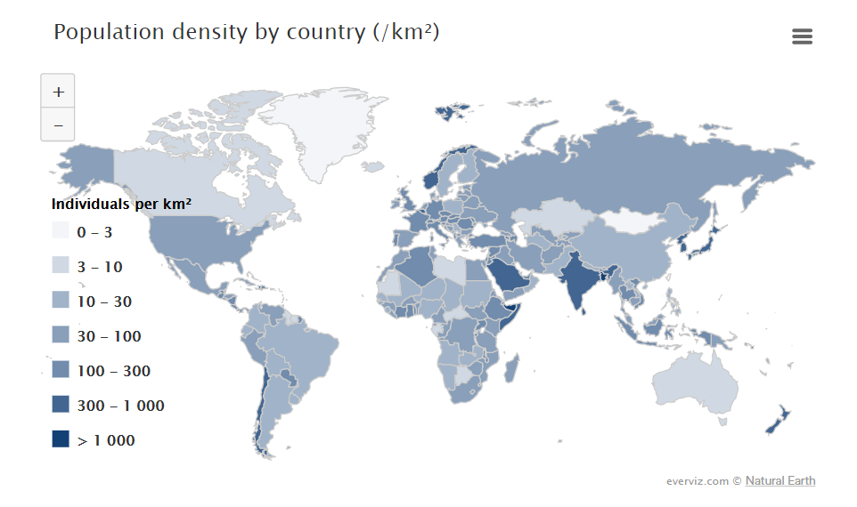 Population density by country (/km²) - Category map - everviz.com