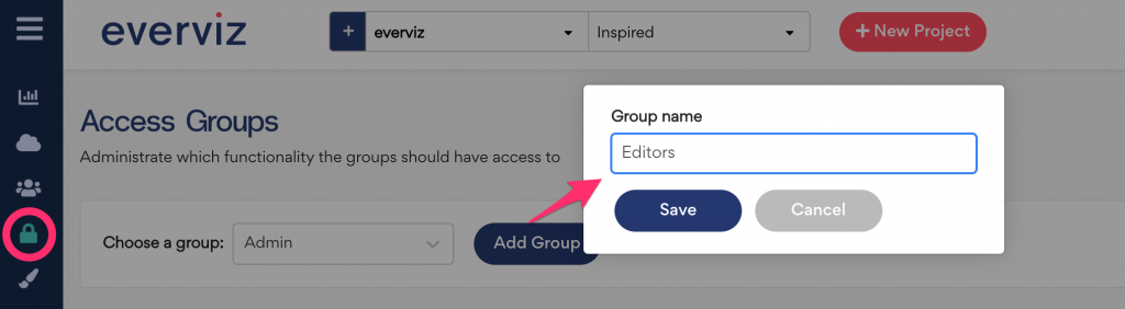 Screenshot. Create a new group